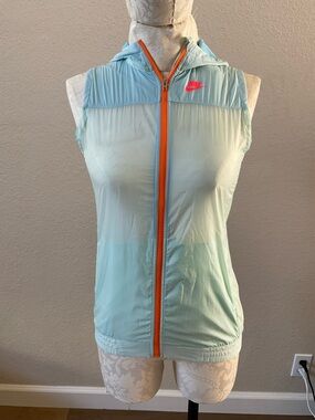 Nike Light Aqua Hooded Windbreaker with Orange Swoosh